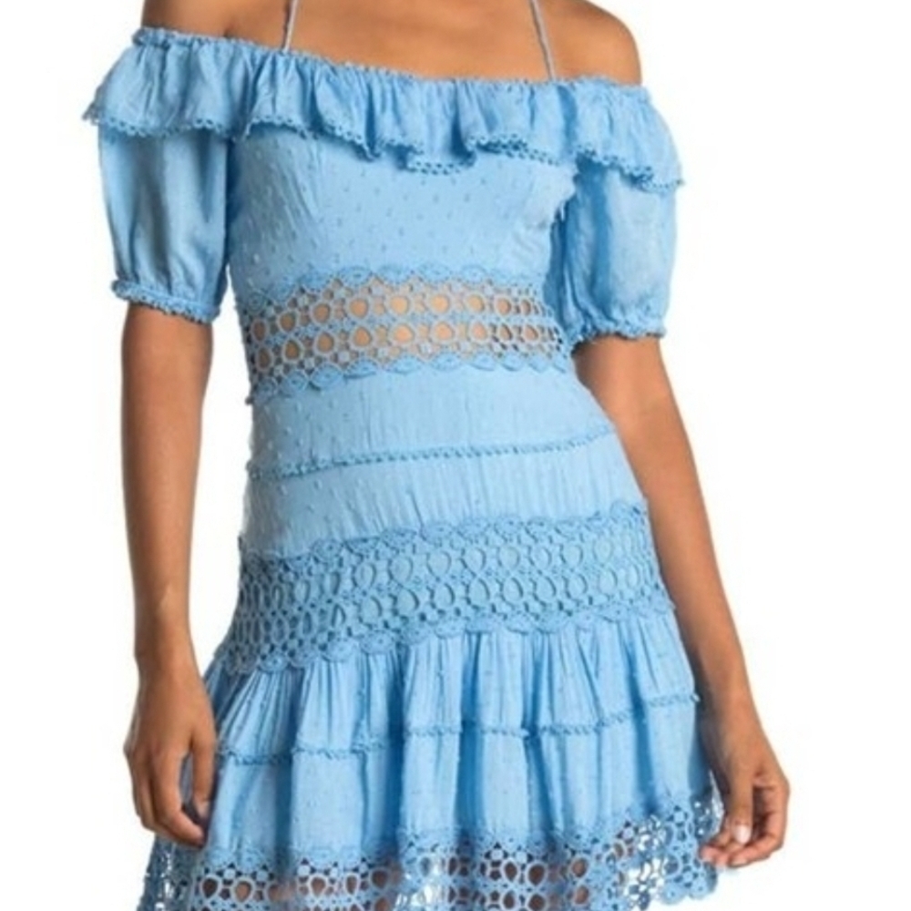 Free People Women’s Cruel Intentions Periwinkle Crochet Blue Mini Dress Size 6